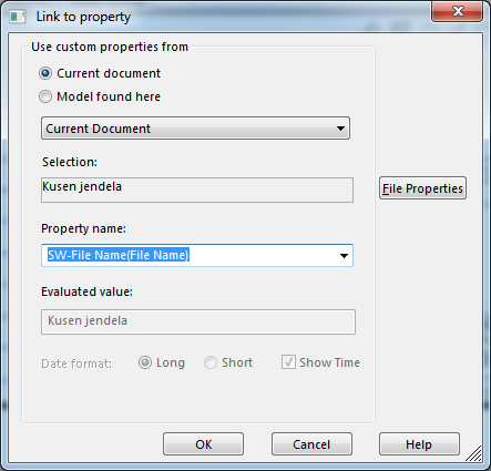 The Link to Property dialog box